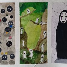 Tríptico Ghibli. Watercolor Painting project by Cristina Fuentes García - 08.14.2024