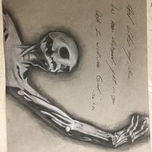 "Bones Study" Finished in second art class in high school. Based off the statue "Epitaph on the Heart of René de Chalon".. Traditional illustration, and Artistic Drawing project by Alexis - 10.16.2023