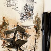 Meu projeto do curso: Desenho arquitetônico expressivo com marcadores coloridos. Sketching, Drawing, Architectural Illustration, Sketchbook & Ink Illustration project by Nelson Martins - 09.02.2024