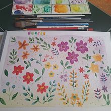 My project for course: Vibrant Floral Patterns with Watercolors. Een project van  Botanische illustratie, Patroonontwerp, Aquarelschilderen y Traditionele illustratie van Peca C. - 18.09.2024
