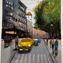 Mon projet du cours : Paysages urbains à l’aquarelle. Un projet de Aquarelle, Beaux Arts et Illustration architecturale de Jim rodriguez - 26.09.2024