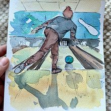 watercolor painting of my husband bowling. Watercolor Painting project by roshi_ - 10.01.2024