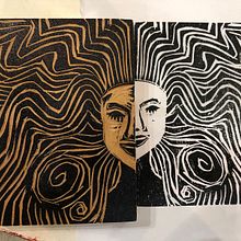 Meu projeto do curso: Retratos em xilogravura. Projekt z dziedziny Craft, Grawerstwo,  Sztuki piękne, Trad, c, jna ilustracja, Portret, Stemple,  R i sunek atramentem użytkownika Eugenie Neri - 07.10.2024