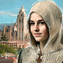 Queen Isabella the Catholic as a child. Un proyecto de Ilustración tradicional, Ilustración digital, Ilustración arquitectónica, Ilustración editorial, Ilustración animada, Ilustración naturalista				, Dibujo de Retrato, Pintura al óleo, Publicidad y Animación de Mentiradeloro Esther Cuesta - 15.09.2024