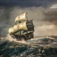 Christopher Columbus' caravel. Un proyecto de Ilustración tradicional, Ilustración digital, Ilustración arquitectónica, Ilustración editorial, Ilustración animada, Pintura al óleo, Animación y Animación 2D de Mentiradeloro Esther Cuesta - 20.09.2024
