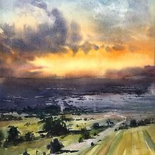 imaginary sunset skies. Watercolor Painting project by Ola Gustafsson - 10.15.2024