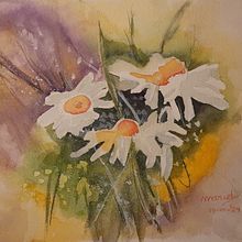 Margrietenvan Sarah Stokes. Watercolor Painting project by Mariet van de Waarsenburg - 10.19.2024
