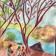 Mon projet du cours : Paysages : approche par le carnet de dessin et la couleur. Un projet de Créativité, Dessin, Dessin au cra, on, Carnet de croquis , et Esquisse  de sandrine GANIER - 02.11.2024