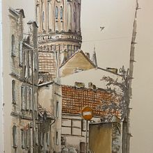 Home town. Sketching, Sketchbook, Design, Pencil Drawing, Colored Pencil Drawing, and Architecture project by Patryk Mlodzianowski - 11.03.2024