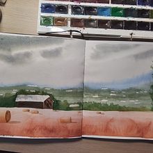My project for course: Watercolor Landscapes: Experimental Tools and Techniques. Artes plásticas, Pintura, e Pintura em aquarela projeto de christine7589 - 03.11.2024