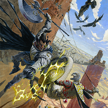 Battle of Bloodcliff Keep - acrylic painting. Traditional illustration, Acr, and lic Painting project by Aidan Holloway-Bidwell - 09.07.2024