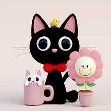 Gatos, Pássaro e Flor. Projekt z dziedziny 3D,  Modelowanie 3D i Projektowanie postaci 3D użytkownika Andreia Duarte Bilenkij - 06.11.2024