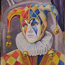 Harlequin. Fine Arts, Painting, Traditional illustration, Art Direction, Editorial Design, Creativit, Watercolor Painting, Portrait Drawing, Gouache Painting, and Art Therap project by sandra13mr - 11.09.2024