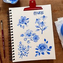 Blue Florals with Gouache
