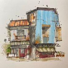 My project for course: Expressive Architectural Sketching with Colored Markers. Architectural Illustration, Drawing, Ink Illustration, Sketchbook, and Sketching project by anneflienpost - 11.16.2024