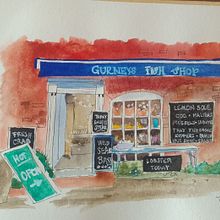Mi proyecto del curso: Ilustración con sketching fachada con acuarela "Gurneys fish shop" . Een project van  Architecturale illustratie,  Tekening, Schilderij y Aquarelschilderen van saikro8888 - 20.11.2024