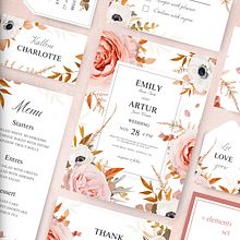 Blush & Rust Wedding Stationery Set, Wedding Invite Card. Un progetto di Stationer, Design e Illustrazione vettoriale di Alona Iliashchuk - 30.11.2024