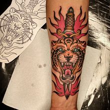 Tatuaje tradicional Tigre. Tattoo Design project by Cristian Georgeot - 12.03.2024