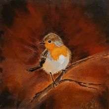 Rotkehlchen 20 x 20 cm Öl auf Malkarton. Fine Arts, Naturalistic Illustration, Oil Painting, and Painting project by a_kozlowsky - 12.04.2024