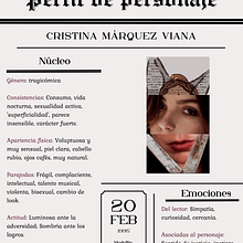 Perfil Cristina . Un projet de Narration, Écriture, Écriture de fiction , et Écriture créative de Nathaly Chavarriaga - 05.12.2024