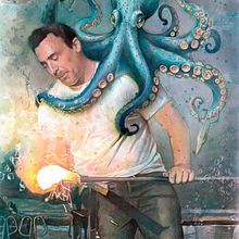 Man and octopus realistic portrait drawing by Mentiradeloro. Un proyecto de Ilustración tradicional, Dibujo, Bellas Artes, Dibujo a lápiz, Dibujo de Retrato, Dibujo artístico, Dibujo realista, Dibujo anatómico, Dibujo con lápices de colores, Ilustración editorial, Ilustración con tinta, Ilustración naturalista				 e Ilustración botánica de Mentiradeloro Esther Cuesta - 19.12.2024