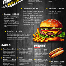 Tiro Propuesta Menu Chimba Burger Ein Projekt aus dem Bereich Grafikdesign, Digitales Marketing, Digitale Zeichnung und KI-Inhaltserstellung von José Quintanilla - 21.12.2024