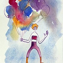 Happy soul (The Bright Side). Traditional illustration, Drawing, Arts, Crafts, Character Design, Watercolor Painting, Sketchbook, Photograph, Post-production, and Sketching project by Лин Кира - 12.24.2024
