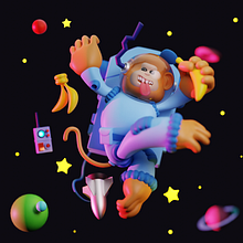 Space Monkey. Un projet de 3D, Conception de personnages 3D, Conception 3D, Modélisation 3D , et Conception de personnages de San Chris Ma - 24.12.2024