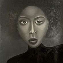 Oil painting depicting a woman with an Afro hairstyle Ein Projekt aus dem Bereich Ölmalerei von Omawumi Kola-Lawal - 01.01.2025