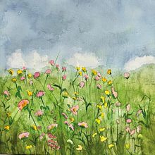 Where natures colors meet the calm of the soul! Meadow with vibrant illustration. Painting, Traditional illustration, Drawing, Watercolor Painting, Creativit, and Botanical Illustration project by Mayura Singh - 01.06.2025