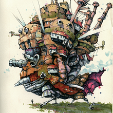 Howl's Moving Castle. Architectural Illustration, Drawing, Ink Illustration, Sketchbook, and Sketching project by paperammi - 01.08.2025