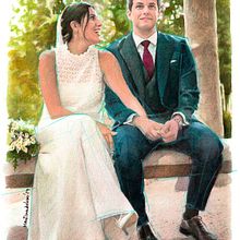 Wedding custom portrait drawing. Un proyecto de Dibujo de Retrato, Ilustración con tinta, Ilustración tradicional, Ilustración naturalista				, Ilustración botánica, Ilustración editorial, Ilustración de moda					, Dibujo realista, Dibujo artístico, Dibujo a lápiz, Dibujo y Dibujo con lápices de colores de Mentiradeloro Esther Cuesta - 10.01.2025