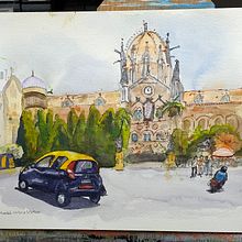 Mumbai: the Victoria train station. Painting, and Watercolor Painting project by Steve Kotrch - 01.10.2025