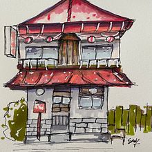 Closed restaurant sketch. Projekt z dziedziny  R, sunek architektoniczn,  R, sunek,  R, sunek atramentem, Sketchbook i Sketching użytkownika Sayen Ortiz Sánchez - 12.01.2025