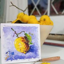 Pintura al óleo pequeño formato. Limón. Un proyecto de Pintura al óleo, Artesanía y Teoría del color de Valeria Di Pascuale - 14.01.2025