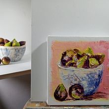 Pintura al óleo pequeño formato. Higos. Un proyecto de Pintura al óleo, Artesanía y Teoría del color de Valeria Di Pascuale - 14.01.2025