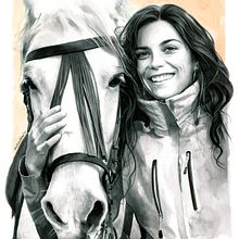 Woman and horse realistic portrait drawing. Un proyecto de Dibujo, Dibujo a lápiz, Dibujo de Retrato, Dibujo artístico, Dibujo realista, Dibujo anatómico, Dibujo con lápices de colores, Ilustración tradicional, Ilustración con tinta, Ilustración naturalista				, Ilustración botánica, Ilustración editorial e Ilustración de moda					 de Mentiradeloro Esther Cuesta - 14.01.2025