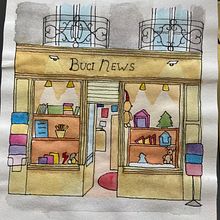 Bookshop and sushi restaurant . Architectural Illustration, Drawing, Painting, Watercolor Painting, and Traditional illustration project by martasalvadomartinho - 01.14.2025
