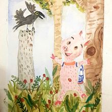 Un encuentro afortunado. Een project van  Beeldende kunst,  Tekening, Traditionele illustratie, Kinderillustratie, Verhaallijn, Schilderij y Aquarelschilderen van Flavia Ramos - 15.01.2025