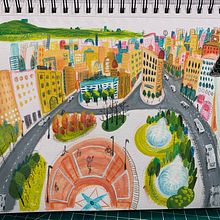 Barcelona con Maru Godas. Sketching, Drawing, Traditional illustration, Architectural Illustration, Sketchbook, and Gouache Painting project by Annick Tessier - 01.15.2025