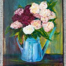 Still life with flowers in a water can. Painting, Acr, and lic Painting project by Elmira Sereda - 01.17.2025