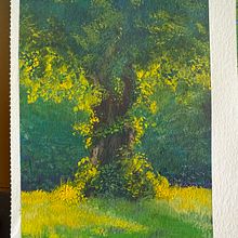 Light behind the tree. Projekt z dziedziny Malowanie gwaszami,  Malarstwo,  Sztuki piękne, Ilustracja naturalist i czna użytkownika Carla Aquino - 18.01.2025