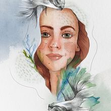 Retrato pisciano . Un progetto di Belle arti, Illustrazione tradizionale, Pittura, Pittura ad acquerello, Disegno, Disegno di ritratti e Disegno artistico di Belkys Errecart - 18.01.2025