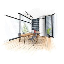 Office room interior design sketch. Digital Illustration project by sketchink2028 - 01.21.2025