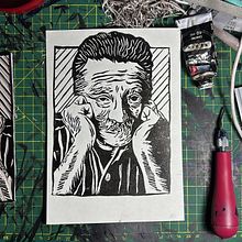 Linograbado retrato Mario Benedetti . Arts, Crafts, Fine Arts, Traditional illustration, Printing & Ink Illustration project by Carlos Ezequiel - 01.23.2025