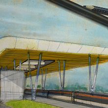 Train Station, from Pavel Fomenko course. Hybrid traditional/digital. Traditional illustration, Digital Illustration, Drawing, Design, and Architecture project by Jesus Mario Melo - 01.23.2025
