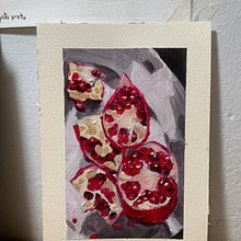 Romãs no prato. Fine Arts, Painting, and Oil Painting project by Isadora Portella - 01.24.2025