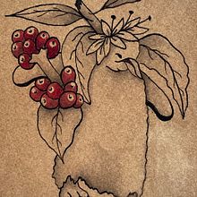 Coffea Penguin Tattoo Flash. Traditional illustration, Drawing, Painting, Watercolor Painting, Ink Illustration, and Naturalistic Illustration project by Mónica Nápoles Duarte - 01.28.2025
