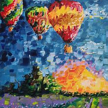 Balões sobre campo de lavanda. Un proyecto de Pintura acrílica de hkspires - 30.01.2025