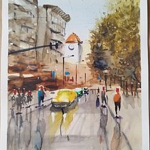 Projecte final. Paissatge urbà en aquarel·la. Watercolour urban painting. Un projet de Aquarelle, Beaux Arts et Illustration architecturale de Xavi - 02.02.2025